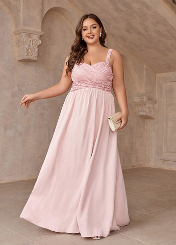 Светло-розовое вечернее платье в стиле ампир SHEIN однотонное