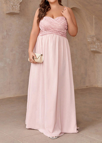 Светло-розовое вечернее платье в стиле ампир SHEIN однотонное