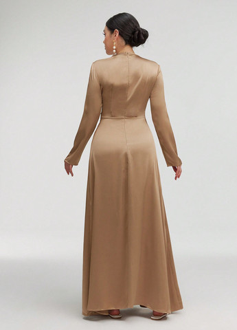 Темно-бежева вечірня сукня кльош SHEIN однотонна