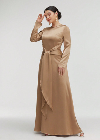 Темно-бежева вечірня сукня кльош SHEIN однотонна