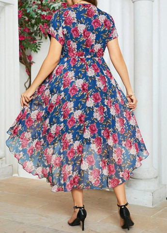 Синя кежуал сукня кльош SHEIN з квітковим принтом