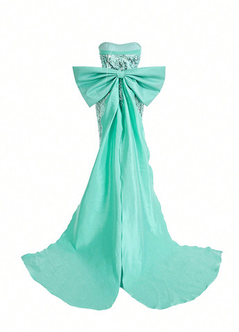 Світло-бірюзова святковий, вечірня сукня годе, а-силует, бандо, з відкритою спиною SHEIN однотонна