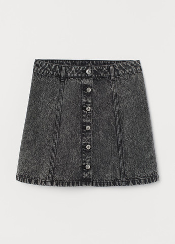 Темно-серая джинсовая однотонная юбка H&M а-силуэта (трапеция)