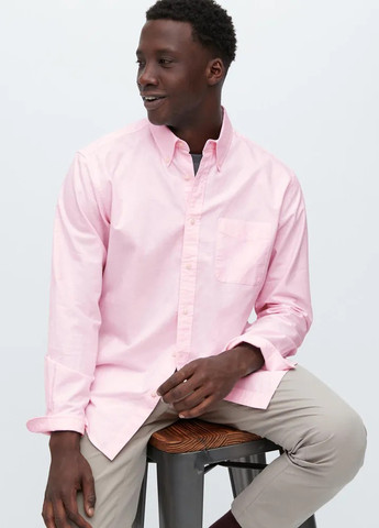 Розовая кэжуал рубашка однотонная Uniqlo