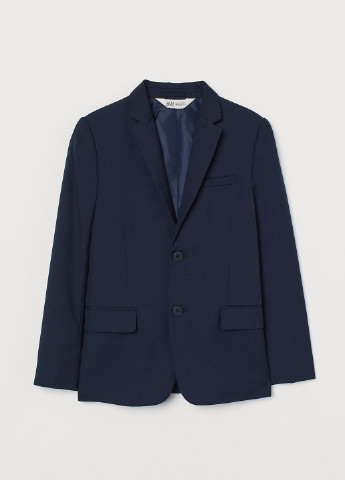 Пиджак H&M однотонный тёмно-синий деловой полиэстер, костюмная