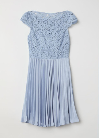 Голубое кэжуал платье клеш, плиссированное H&M однотонное