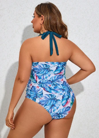Комбинированный летний купальник слитный, танк, халтер SHEIN