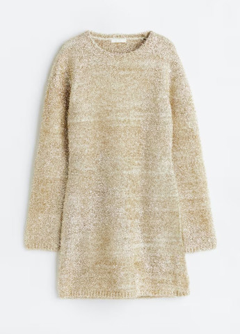 Бежевое кэжуал, вечернее платье платье-свитер H&M меланжевое