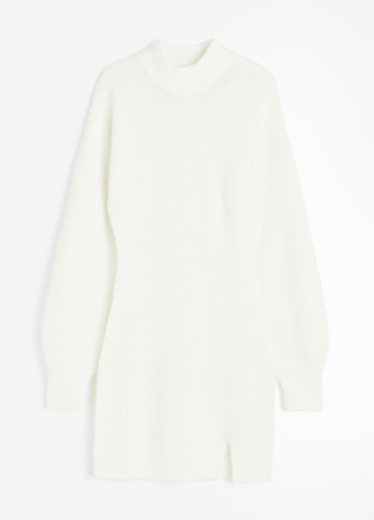 Белое кэжуал платье силуэтная, платье-свитер H&M однотонное