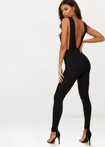Комбінезон PrettyLittleThing комбінезон-брюки однотонний чорний кежуал поліестер