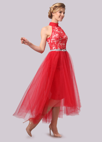 Красное коктейльное платье пачка Agata Webers однотонное