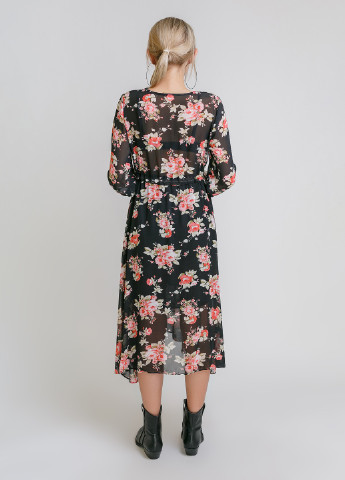 Комбинированное кэжуал платье шифоновое с розами No Brand с цветочным принтом