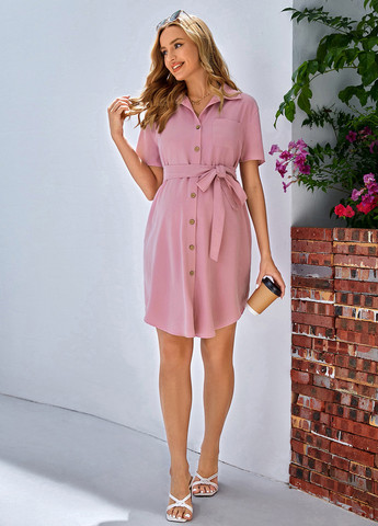 Рожева кежуал сукня для вагітних сукня-сорочка SHEIN однотонна
