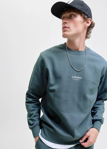 Морской волны свитшот Jack & Jones надпись без декора (352530760)