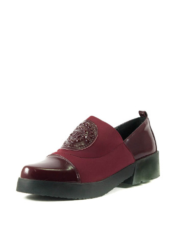 Бордовые женские кэжуал туфли с тиснением на низком каблуке - фото
