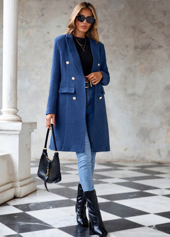 Синее демисезонное Пальто двубортное SHEIN