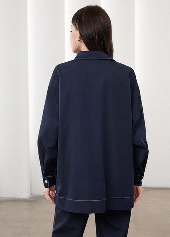 Темно-синяя кэжуал рубашка однотонная SHEIN