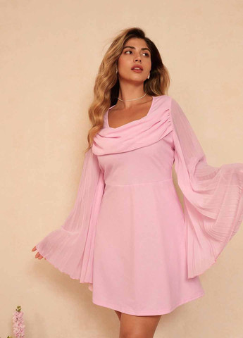 Розовое вечернее, праздничный, кэжуал платье а-силуэт SHEIN однотонное