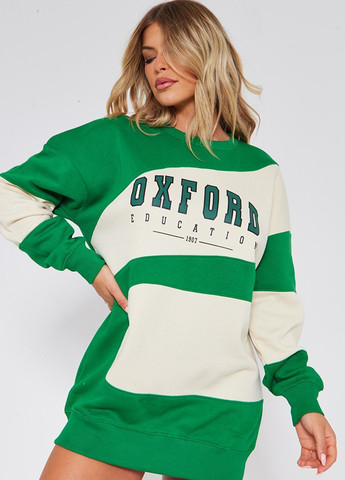 Зеленое спортивное, кэжуал платье платье-свитшот PrettyLittleThing с надписью