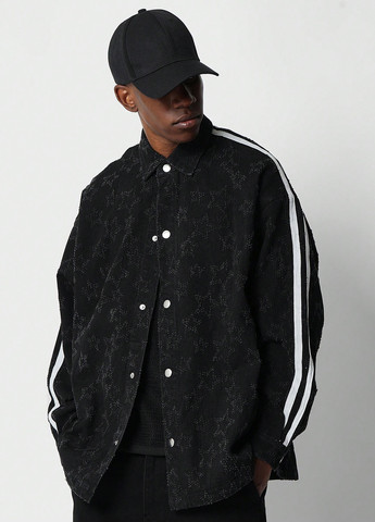 Черная джинсовая рубашка в полоску SHEIN