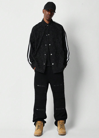 Черная джинсовая рубашка в полоску SHEIN