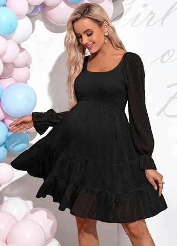 Чорна святковий, вечірня, кежуал сукня для вагітних кльош, а-силует SHEIN однотонна