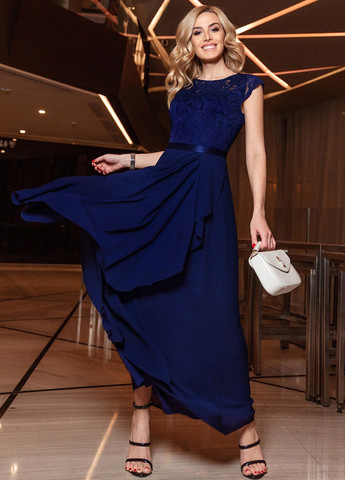 Темно-синее вечернее платье а-силуэт SHEIN однотонное