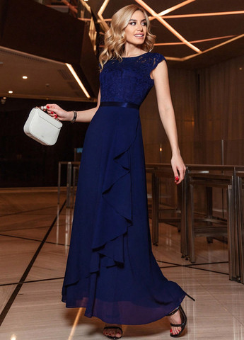 Темно-синее вечернее платье а-силуэт SHEIN однотонное