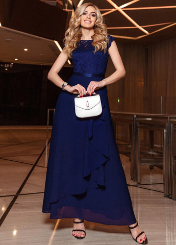 Темно-синее вечернее платье а-силуэт SHEIN однотонное