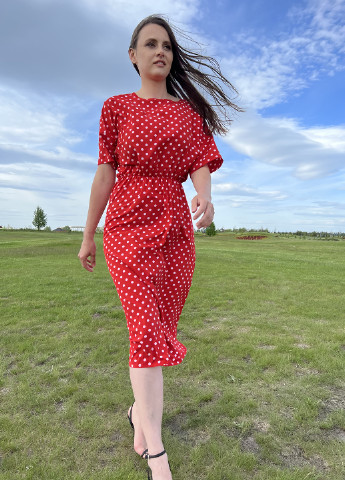 Красное кэжуал платье клеш, с открытой спиной Vovk в горошек
