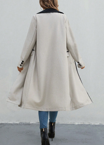 Серое демисезонное Пальто двубортное SHEIN