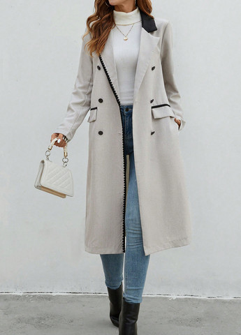 Серое демисезонное Пальто двубортное SHEIN