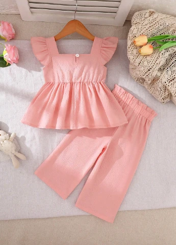 Розовый летний костюм (топ, брюки) SHEIN