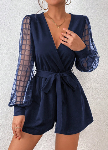 Комбинезон SHEIN комбинезон-шорты клетка тёмно-синий кэжуал полиэстер, трикотаж