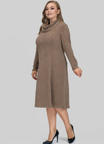 Кофейное кэжуал платье клеш A'll Posa однотонное