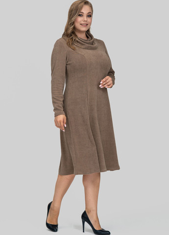 Кофейное кэжуал платье клеш A'll Posa однотонное