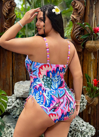 Комбинированный летний купальник слитный, бандо SHEIN