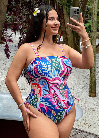 Комбинированный летний купальник слитный, бандо SHEIN