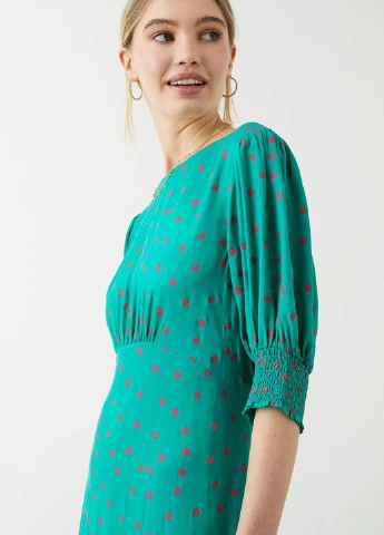Зеленое кэжуал платье в стиле ампир Dorothy Perkins в горошек