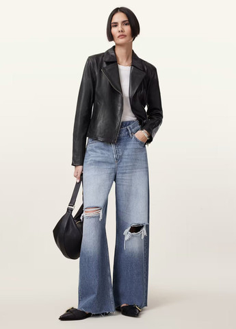 Черная демисезонная куртка кожаная байкерская Allsaints