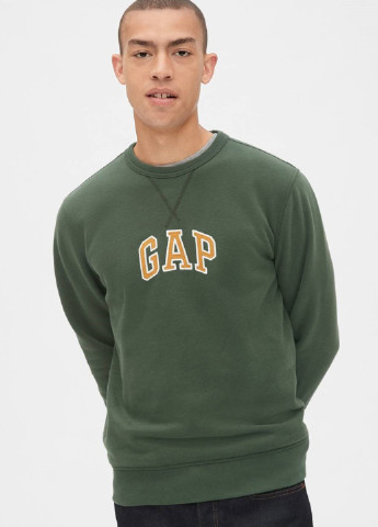 Свитшот Gap - Прямой крой логотип зеленый кэжуал трикотаж, хлопок - (184607198)