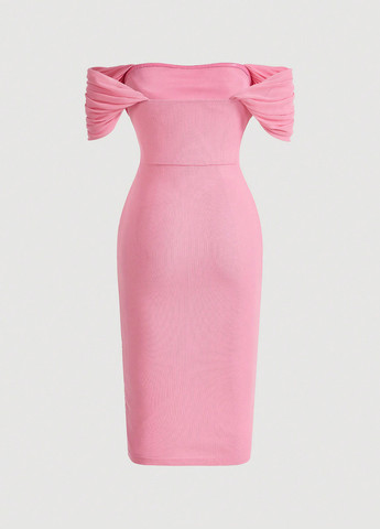 Рожева кежуал сукня футляр, з відкритими плечима SHEIN однотонна