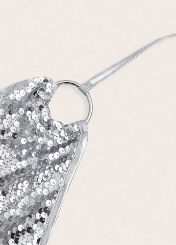 Серебряное коктейльное платье на одно плечо SHEIN однотонное