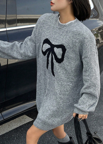 Серое кэжуал платье платье-свитер SHEIN меланжевое