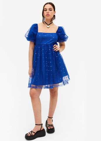 Синее кэжуал, праздничный платье Monki сердечки