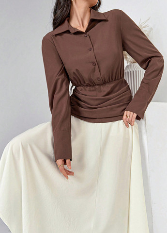 Коричнева кежуал сукня кльош SHEIN колор блок