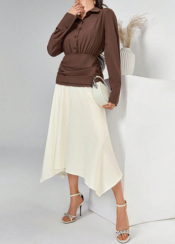 Коричнева кежуал сукня кльош SHEIN колор блок