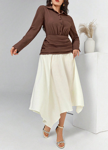 Коричнева кежуал сукня кльош SHEIN колор блок