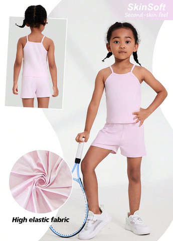 Светло-розовый летний костюм (майка, шорты) SHEIN