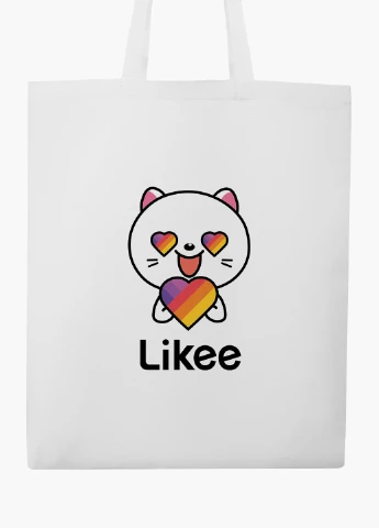 Еко сумка шоппер біла Лайк Котик (Likee Cat) (9227-1036-WT-2) екосумка шопер 41*35 см MobiPrint (219095367)